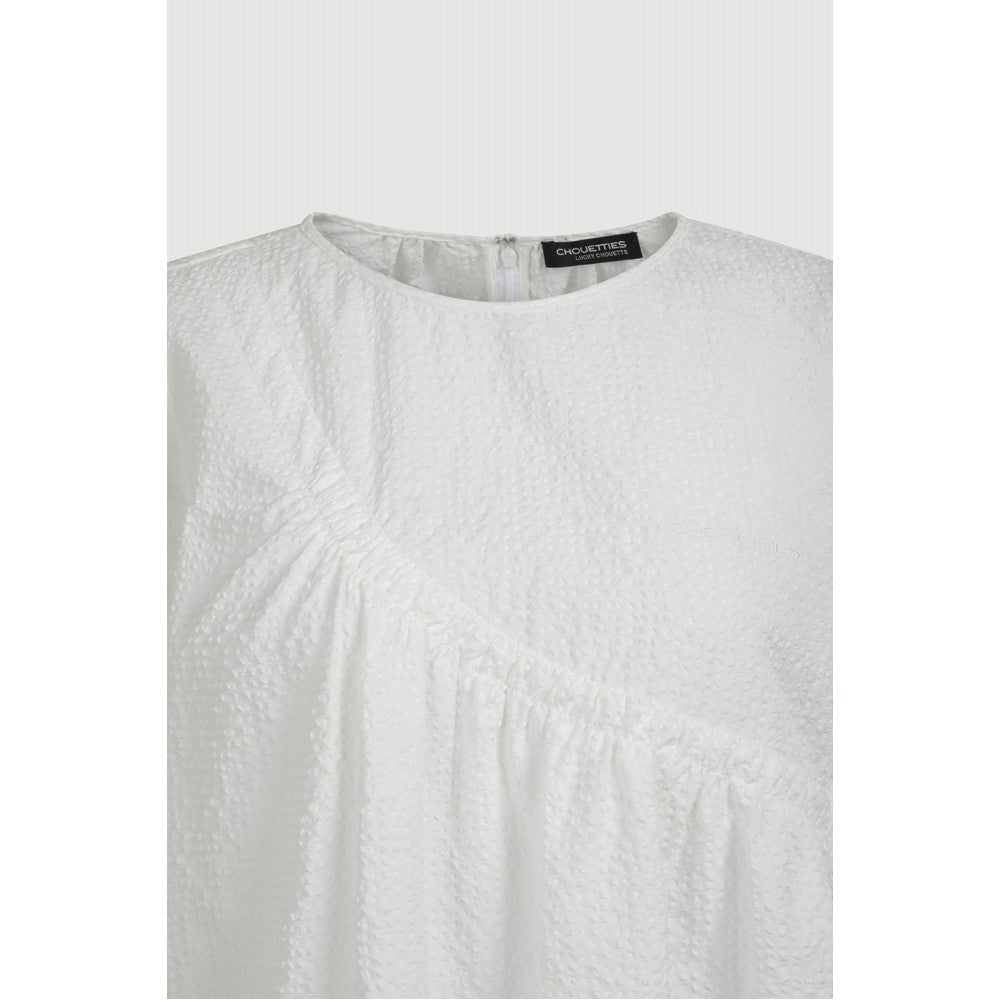 LUCKY CHOUETTE Chouetties by LUCKY CHOUETTE Unbalance Volume Check Blouse (white) LASAX26400WHX