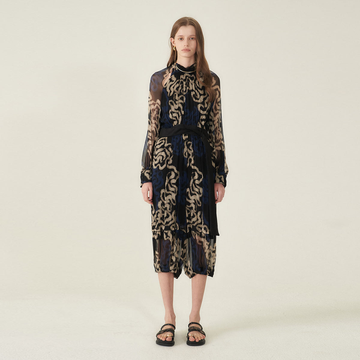 CAHIERS CAHIERS Jumpsuit Art Graphic Chiffon Silk