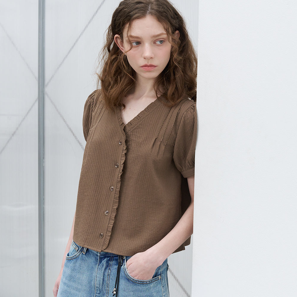KNOWN BETTER Ruffle lace blouse [KNSS07BL04]_Brown