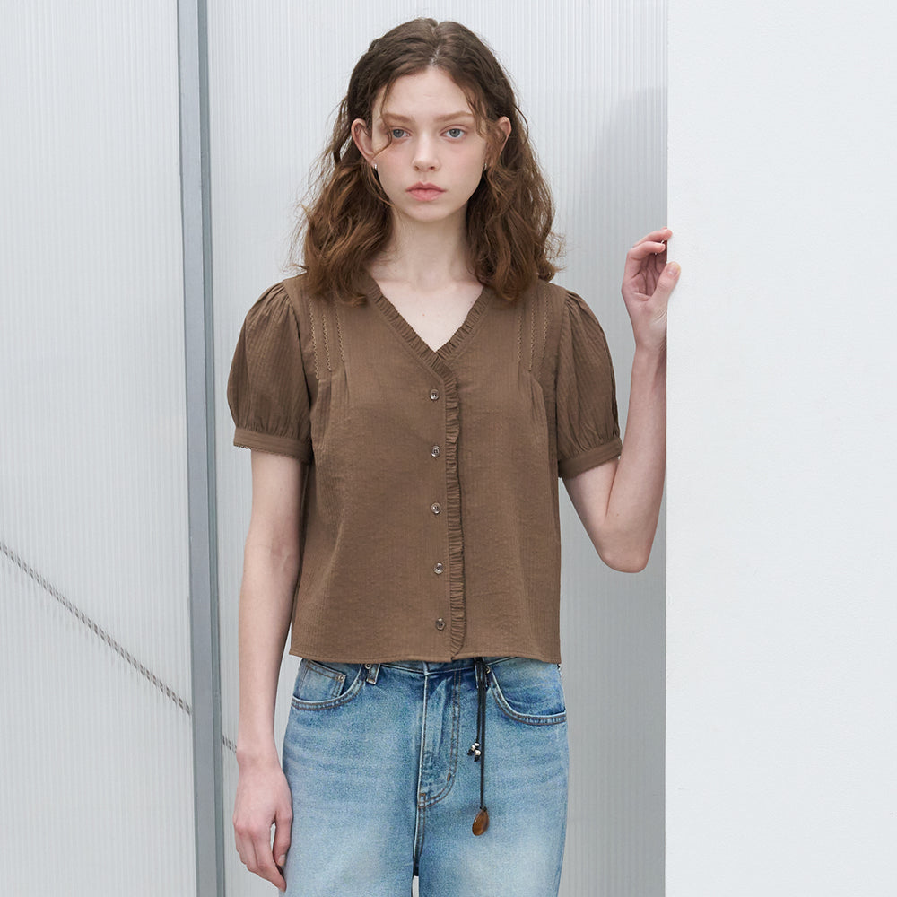 KNOWN BETTER Ruffle lace blouse [KNSS07BL04]_Brown