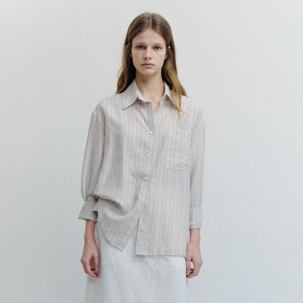 TOLO [3rd restock sequential shipment on 7/1] Striped Linen Shirt (Beige)