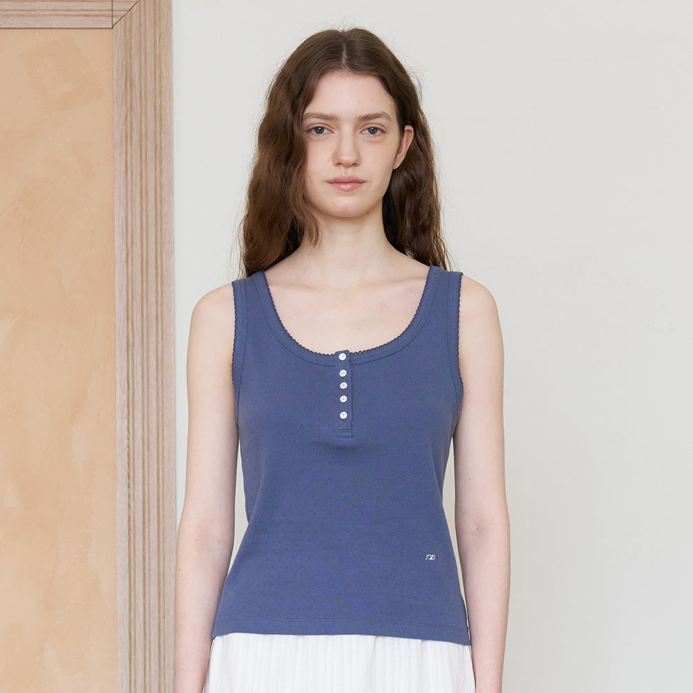 TTUDEMENT EYELET HENLEY TANK TOP_MID BLUE