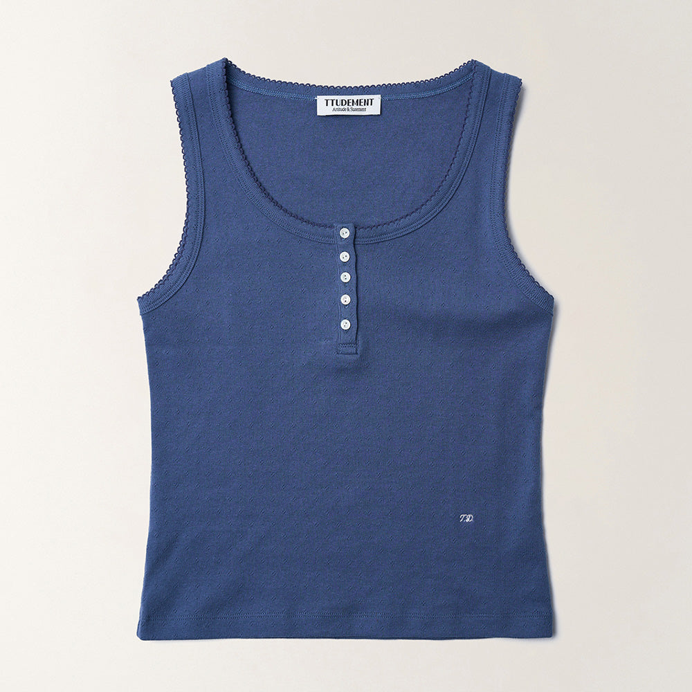TTUDEMENT EYELET HENLEY TANK TOP_MID BLUE