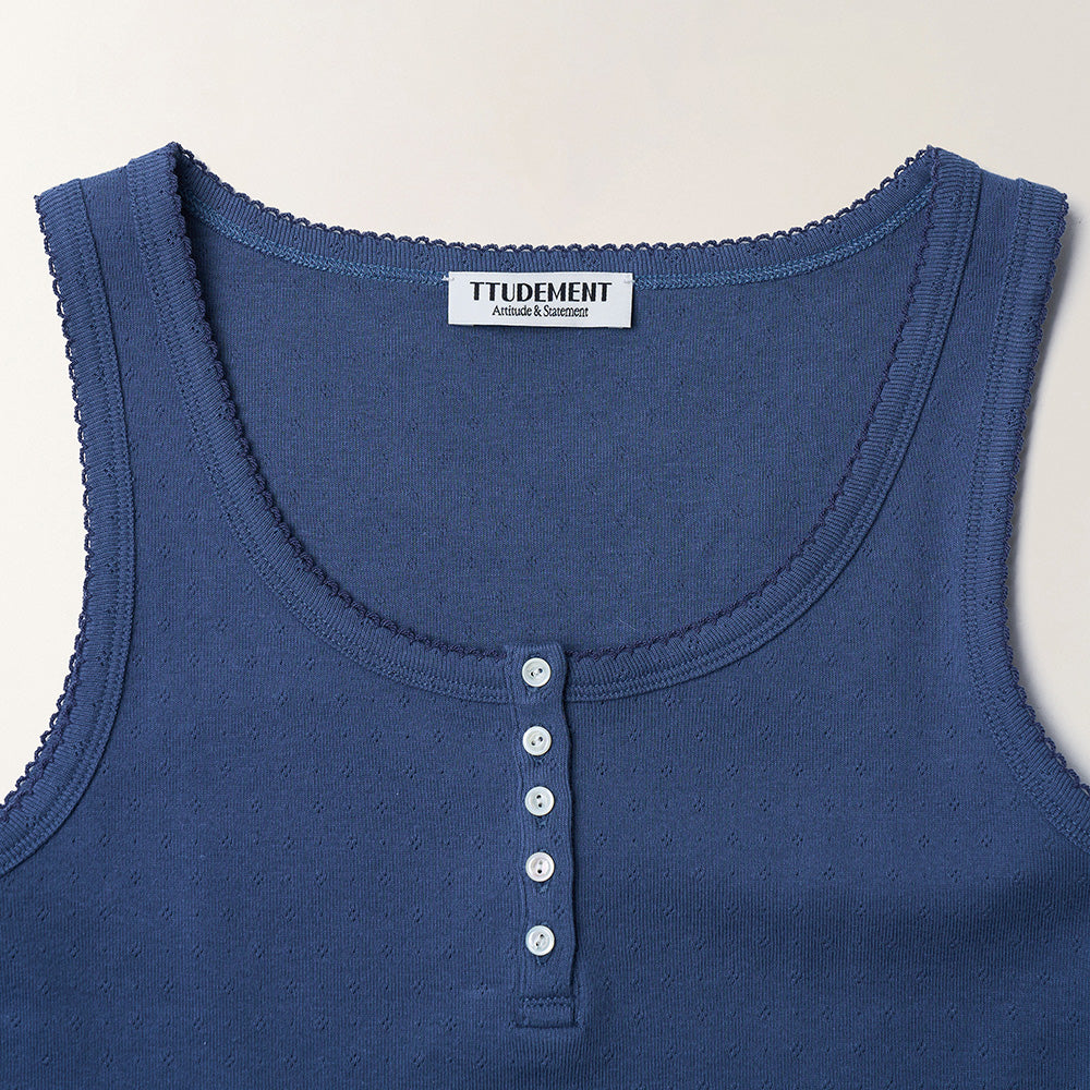 TTUDEMENT EYELET HENLEY TANK TOP_MID BLUE