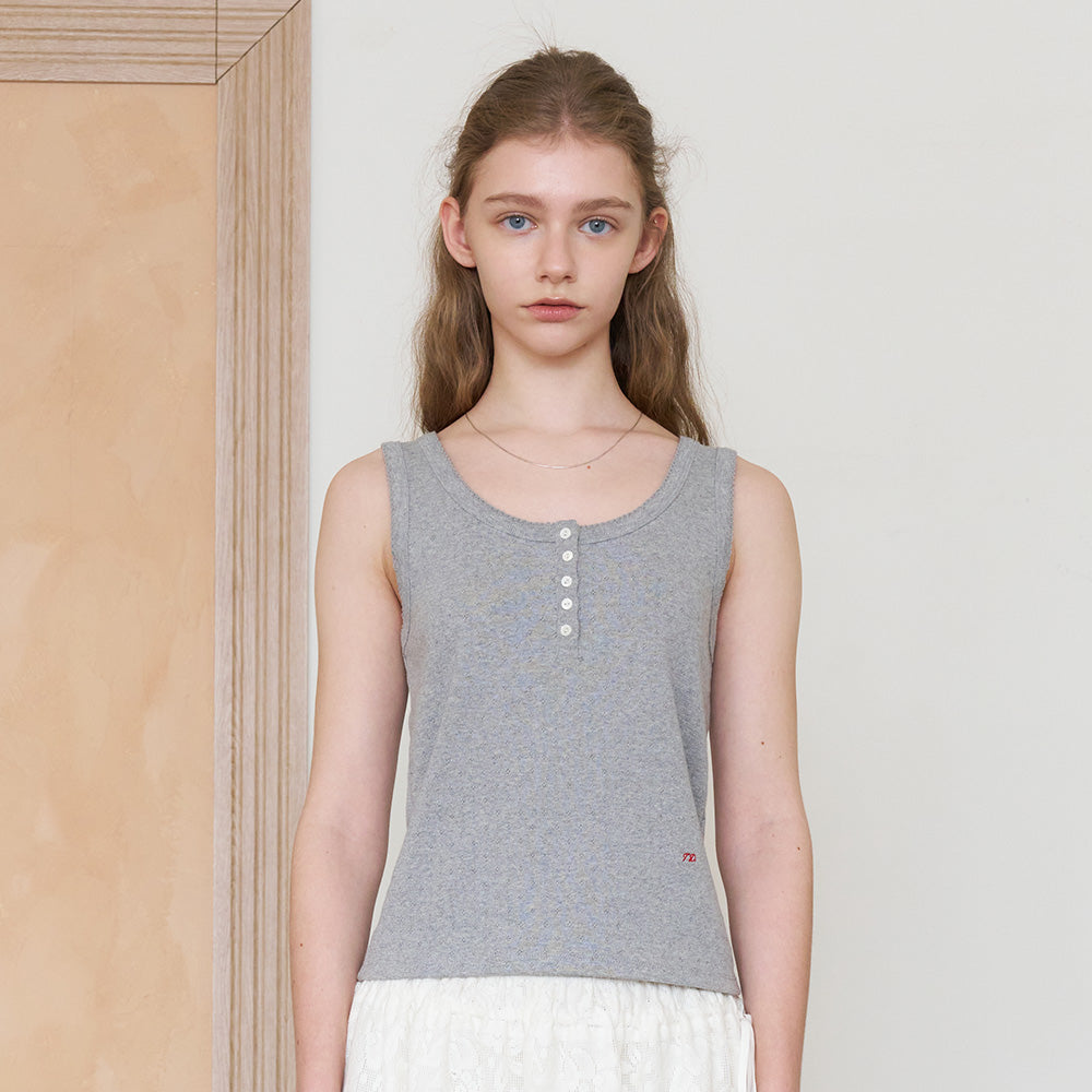 TTUDEMENT EYELET HENLEY TANK TOP_MELANGE GREY