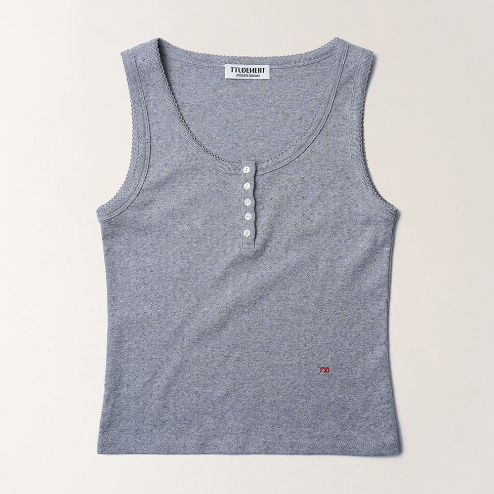 TTUDEMENT EYELET HENLEY TANK TOP_MELANGE GREY