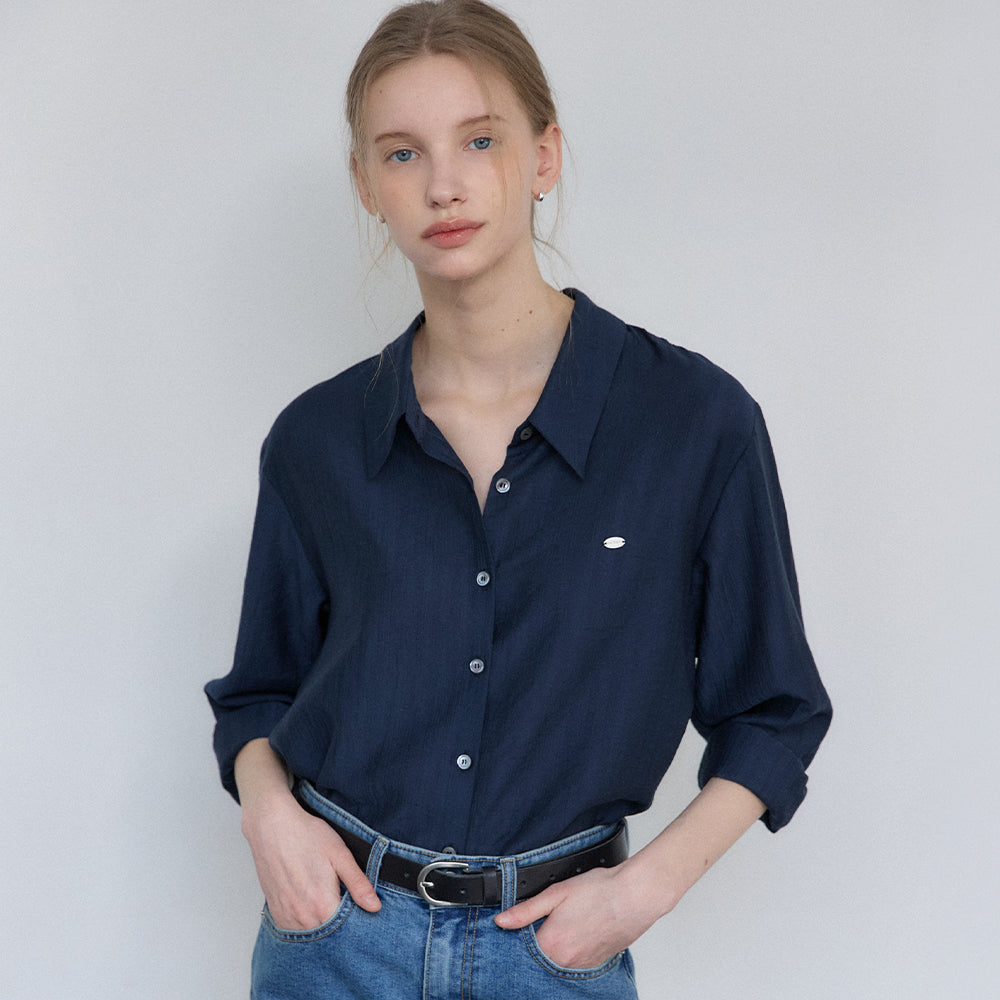 OUR HOPE Soft Glow Tencel Sheer Shirt - Navy