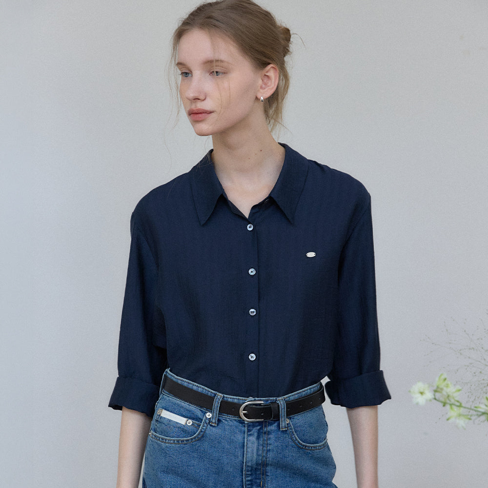 OUR HOPE Soft Glow Tencel Sheer Shirt - Navy