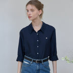 OUR HOPE Soft Glow Tencel Sheer Shirt - Navy