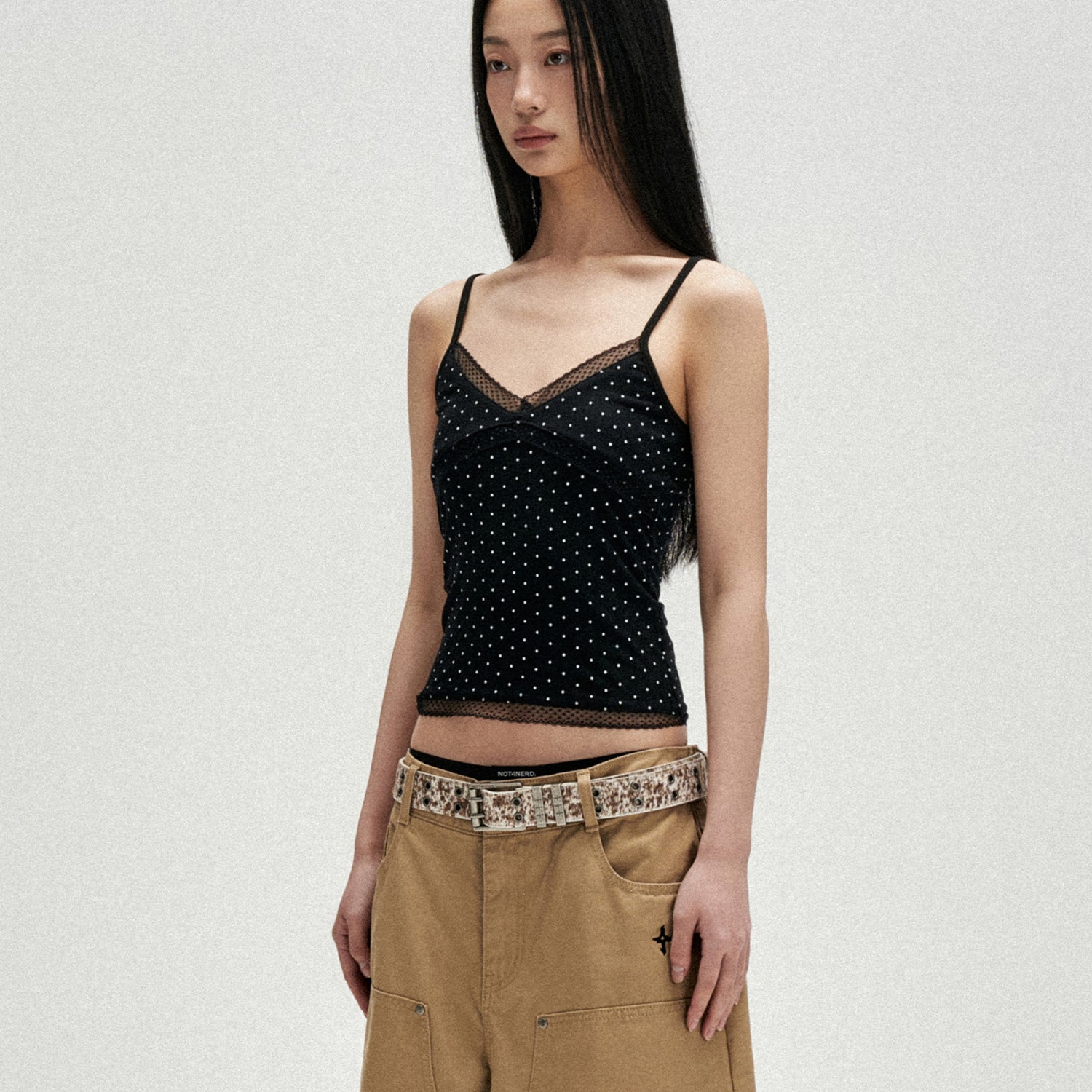 NOT4NERD W Polka Dot Lace Trim Sleeveless - Black