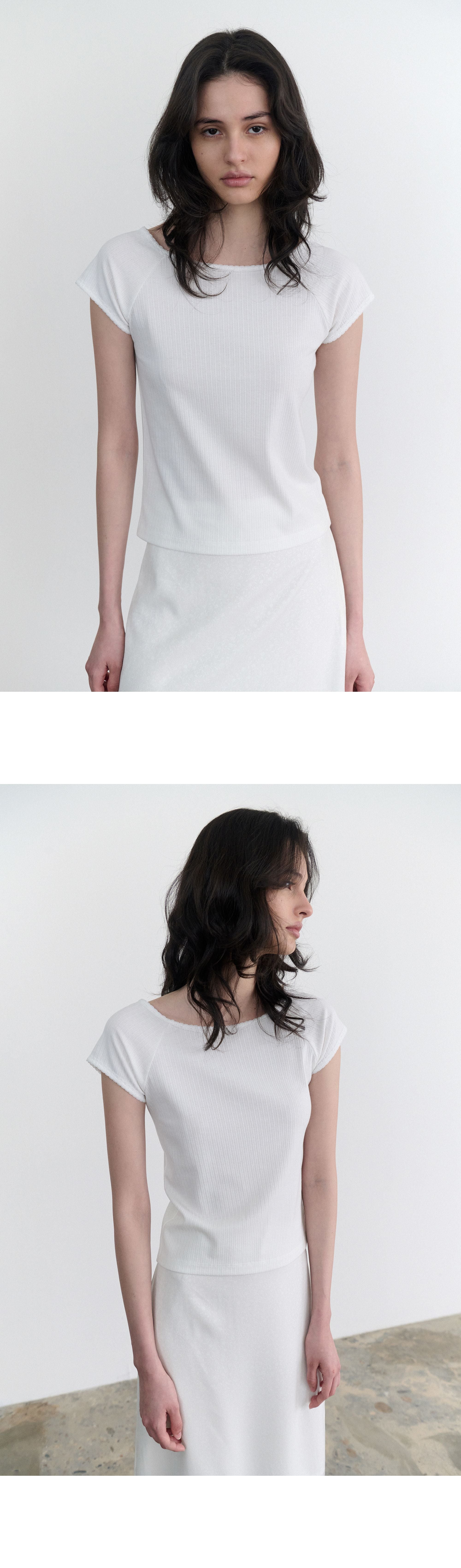 ANDNEEDS Pebble lace scoop tee (white)