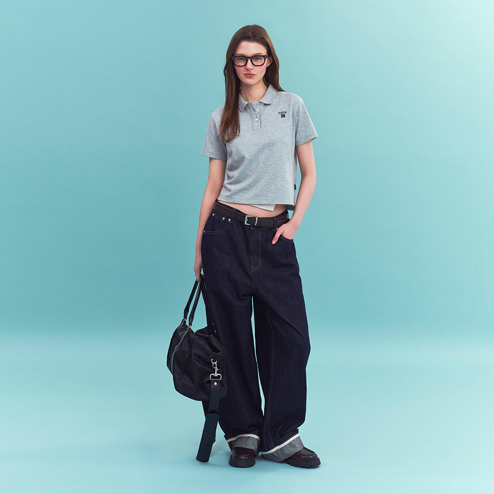SATUR (W) Lauren Pique Polo Short Sleeve T-Shirt Melange Gray