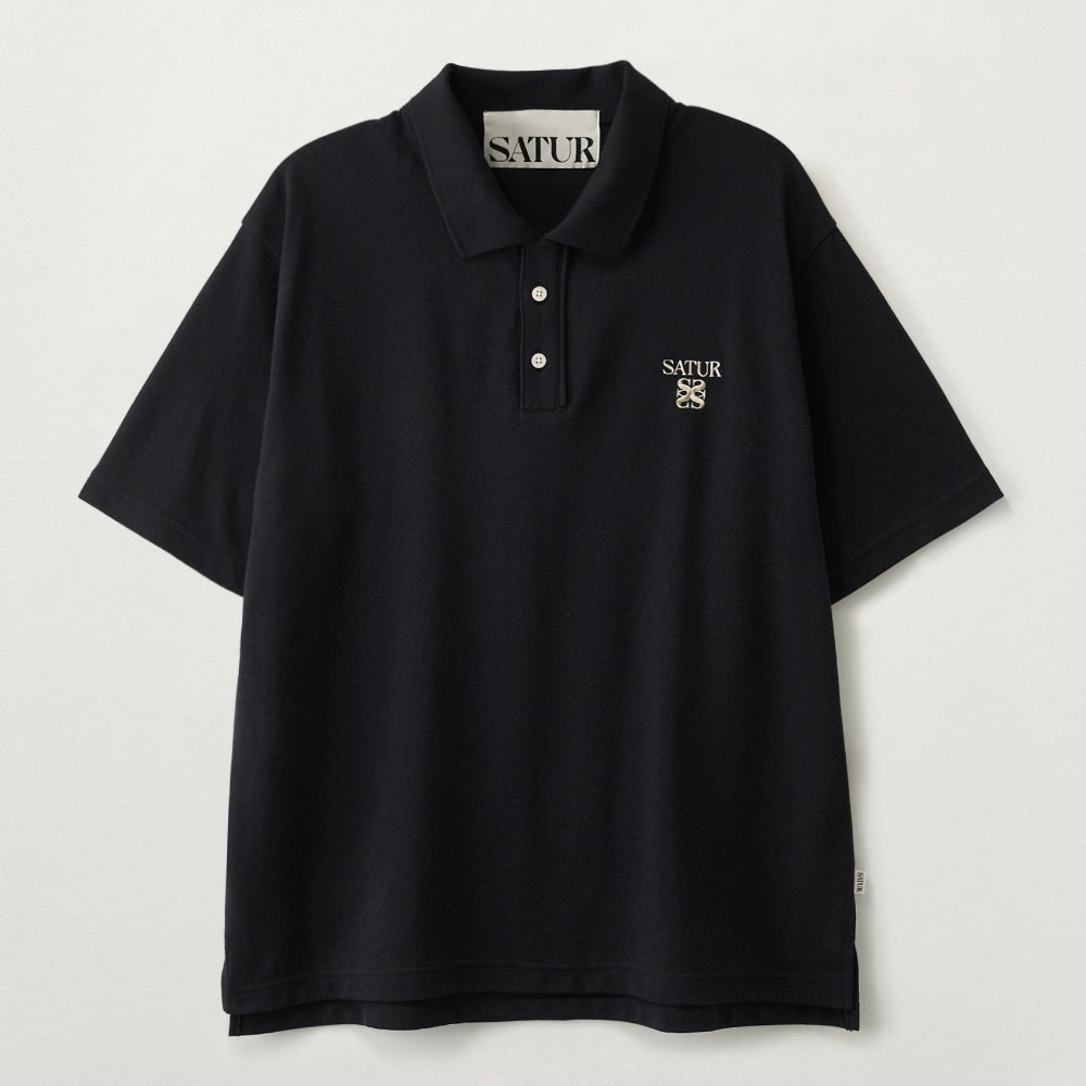 SATUR Lauren Pique Polo Short Sleeve T-Shirt Black