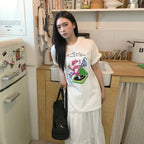 GENERAL IDEA WOMAN Dancing Cat Overfit Short Sleeve T-Shirt [WHITE] / GF2LTS519
