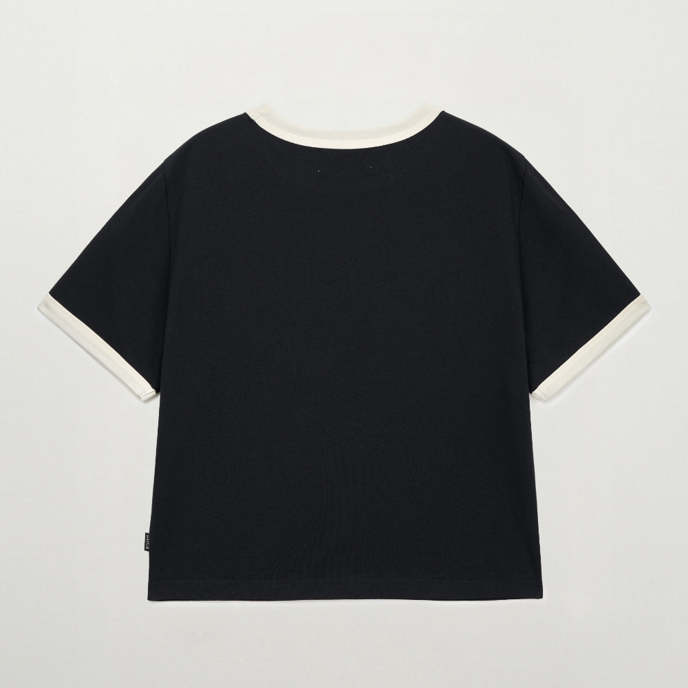 SATUR (W) Arch Logo Ringer Short Sleeve T-Shirt Black