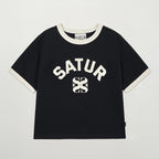 SATUR (W) Arch Logo Ringer Short Sleeve T-Shirt Black