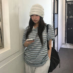 CGP (Women) Overfit Striped Short Sleeve Collar T-Shirt - Sky Blue