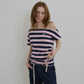 SCULPTOR Button Stripe Tee Pink