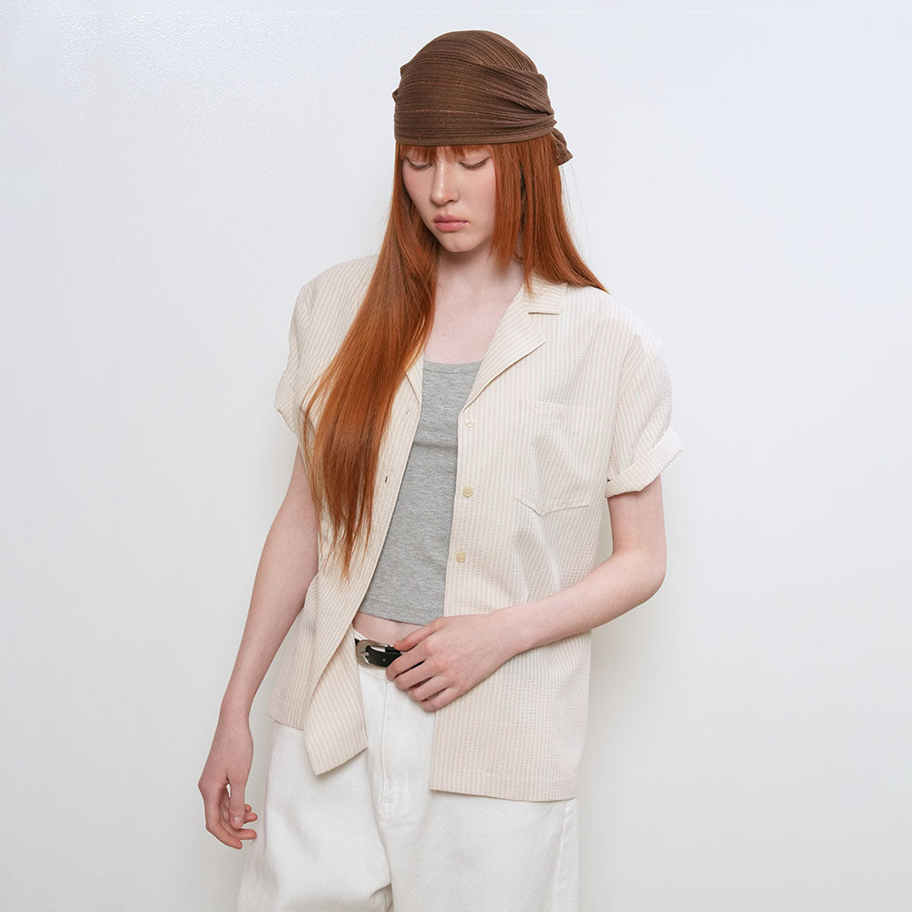 GENERAL IDEA WOMAN seersucker collar half shirt [BEIGE] / GF2LSH518