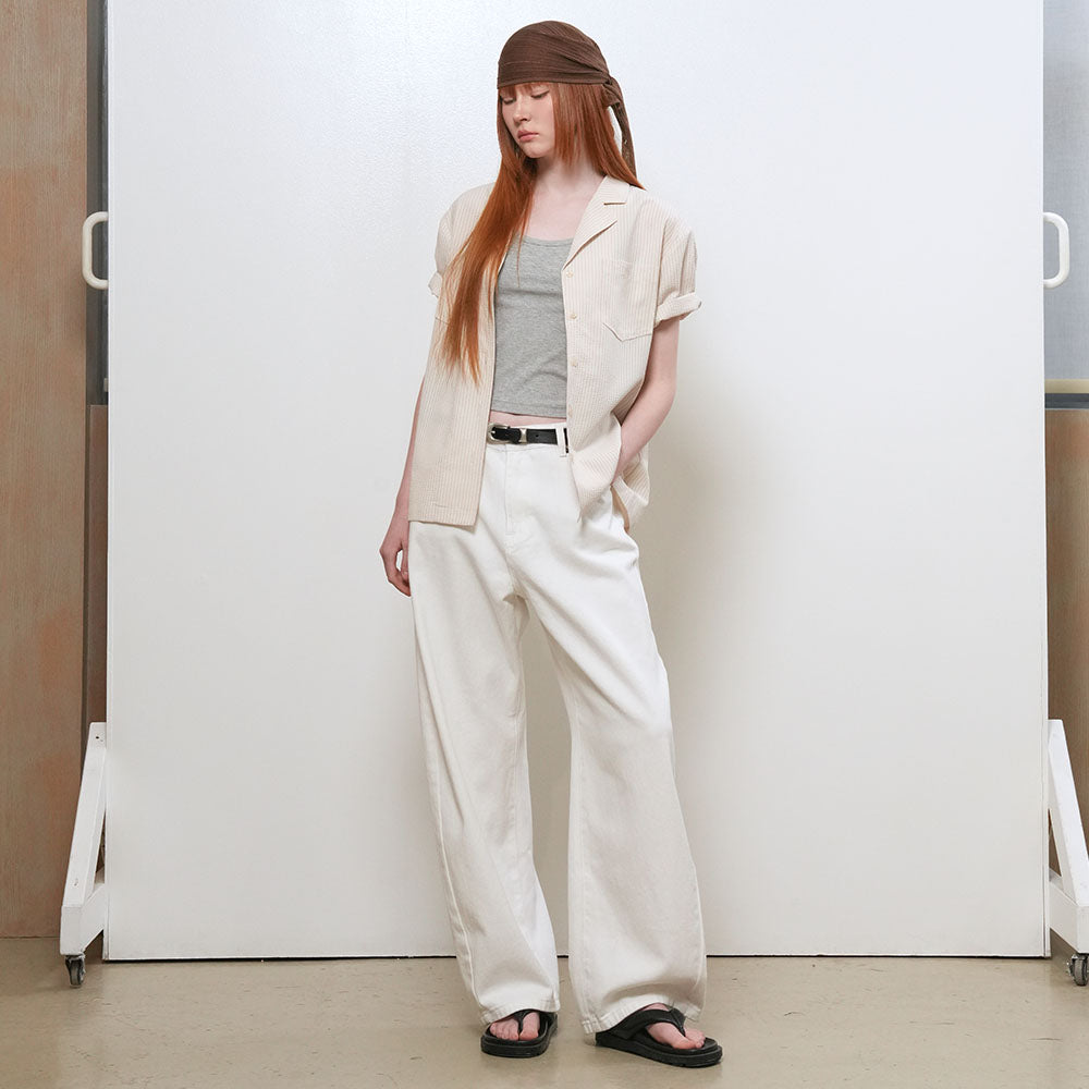 GENERAL IDEA WOMAN seersucker collar half shirt [BEIGE] / GF2LSH518
