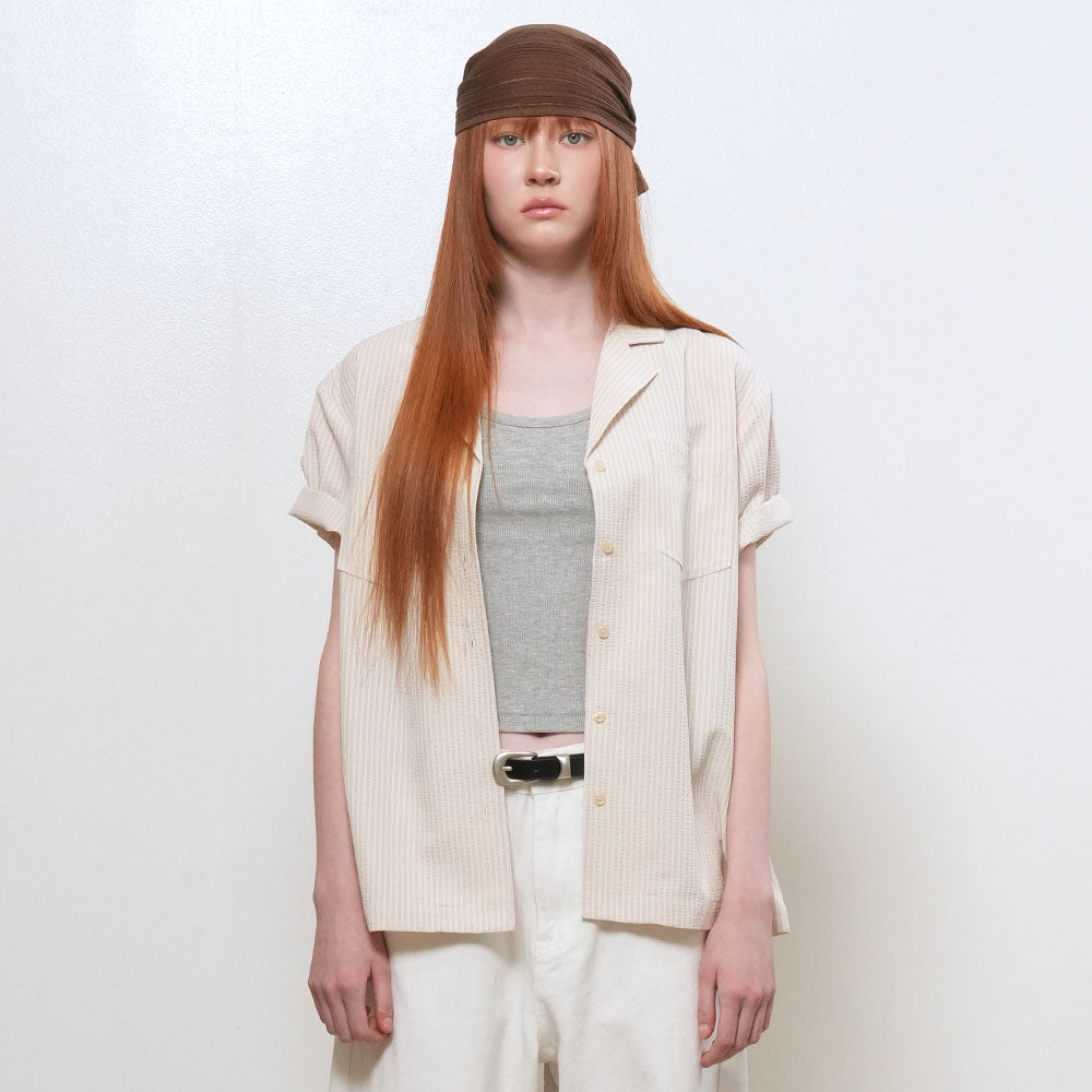 GENERAL IDEA WOMAN seersucker collar half shirt [BEIGE] / GF2LSH518