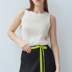 YOYOYOY Round neck pleated sleeveless top_3colors