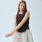 YOYOYOY Round neck pleated sleeveless top_3colors