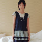 aeae FLOWER BLOCK TEE [NAVY]