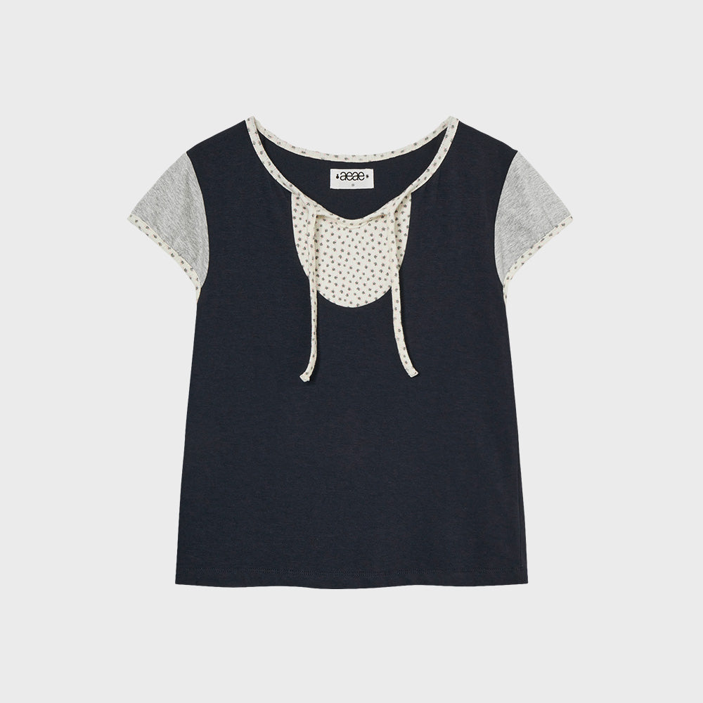 aeae FLOWER BLOCK TEE [NAVY]