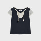 aeae FLOWER BLOCK TEE [NAVY]