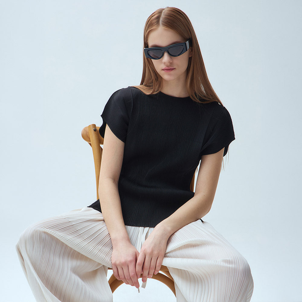 YOYOYOY Drop shoulder pin tuck pleated blouse_3colors