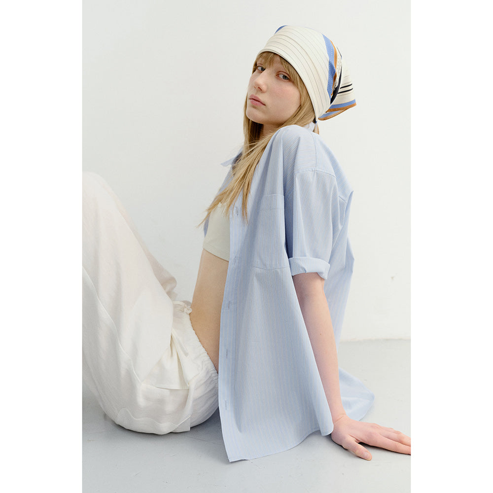 DUNST UNISEX OVERSIZED HALF SLEEVE STRIPED SHIRT SOFT BLUE STRIPE_UDSH6B148B1
