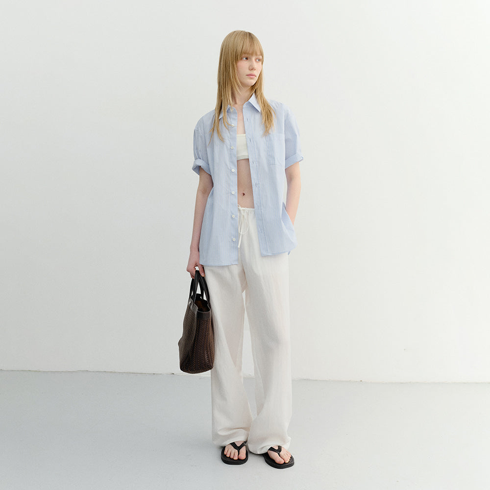 DUNST UNISEX OVERSIZED HALF SLEEVE STRIPED SHIRT SOFT BLUE STRIPE_UDSH6B148B1