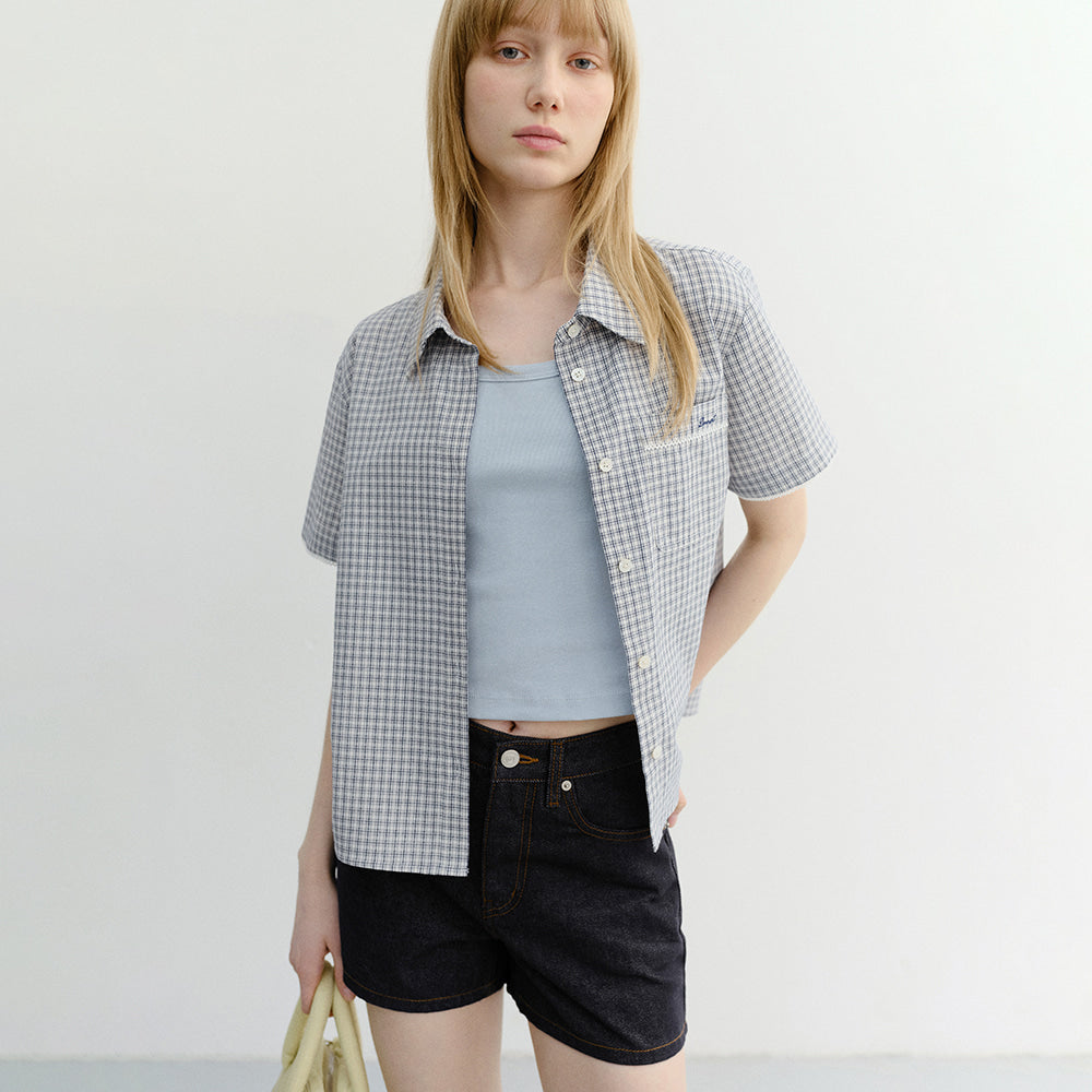 DUNST LACED CHECKED SHIRT BLUE CHECK_UDSH6B231B2