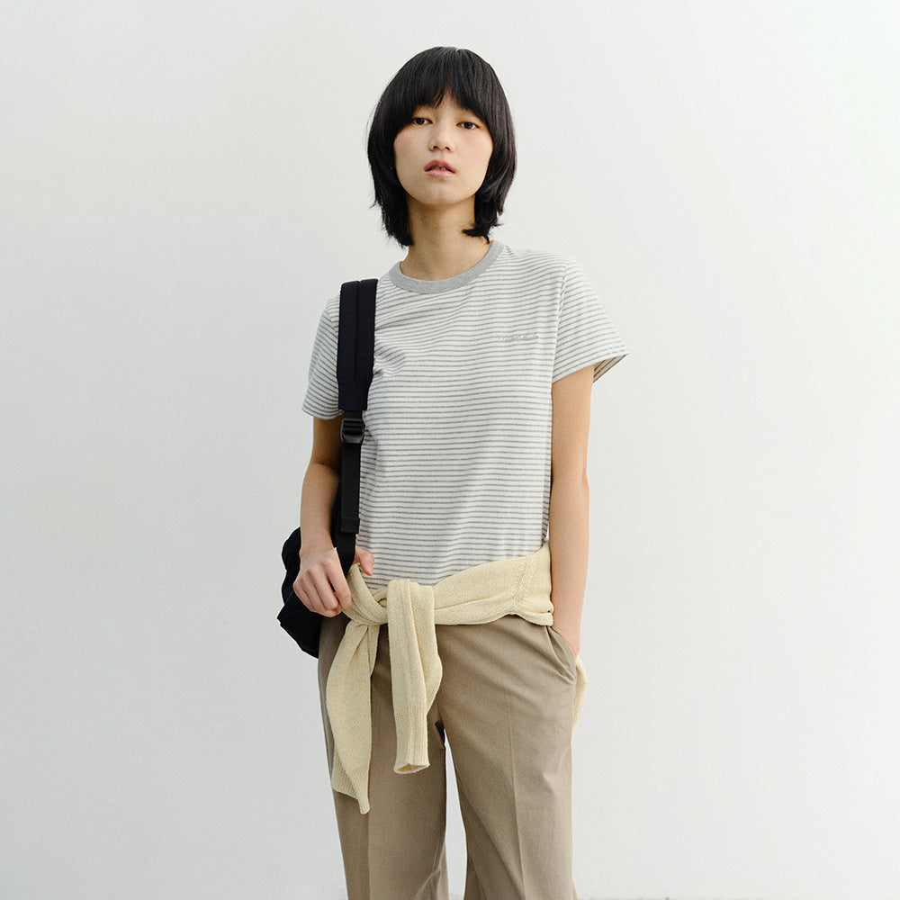 DUNST ESSENTIAL STRIPE LOGO T-SHIRT CREAM GREY STRIPE_UDTS6B232I1