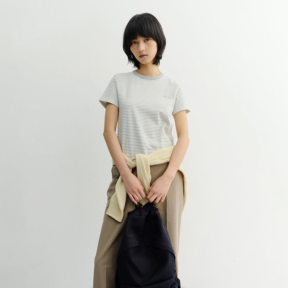 DUNST ESSENTIAL STRIPE LOGO T-SHIRT CREAM GREY STRIPE_UDTS6B232I1