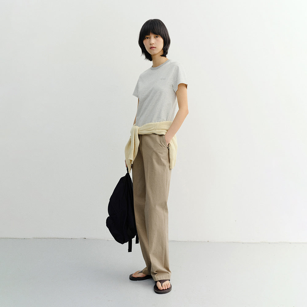 DUNST ESSENTIAL STRIPE LOGO T-SHIRT CREAM GREY STRIPE_UDTS6B232I1