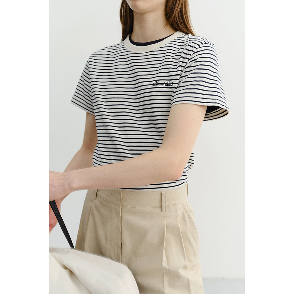 DUNST ESSENTIAL STRIPE LOGO T-SHIRT CREAM NAVY STRIPE_UDTS6B232CR