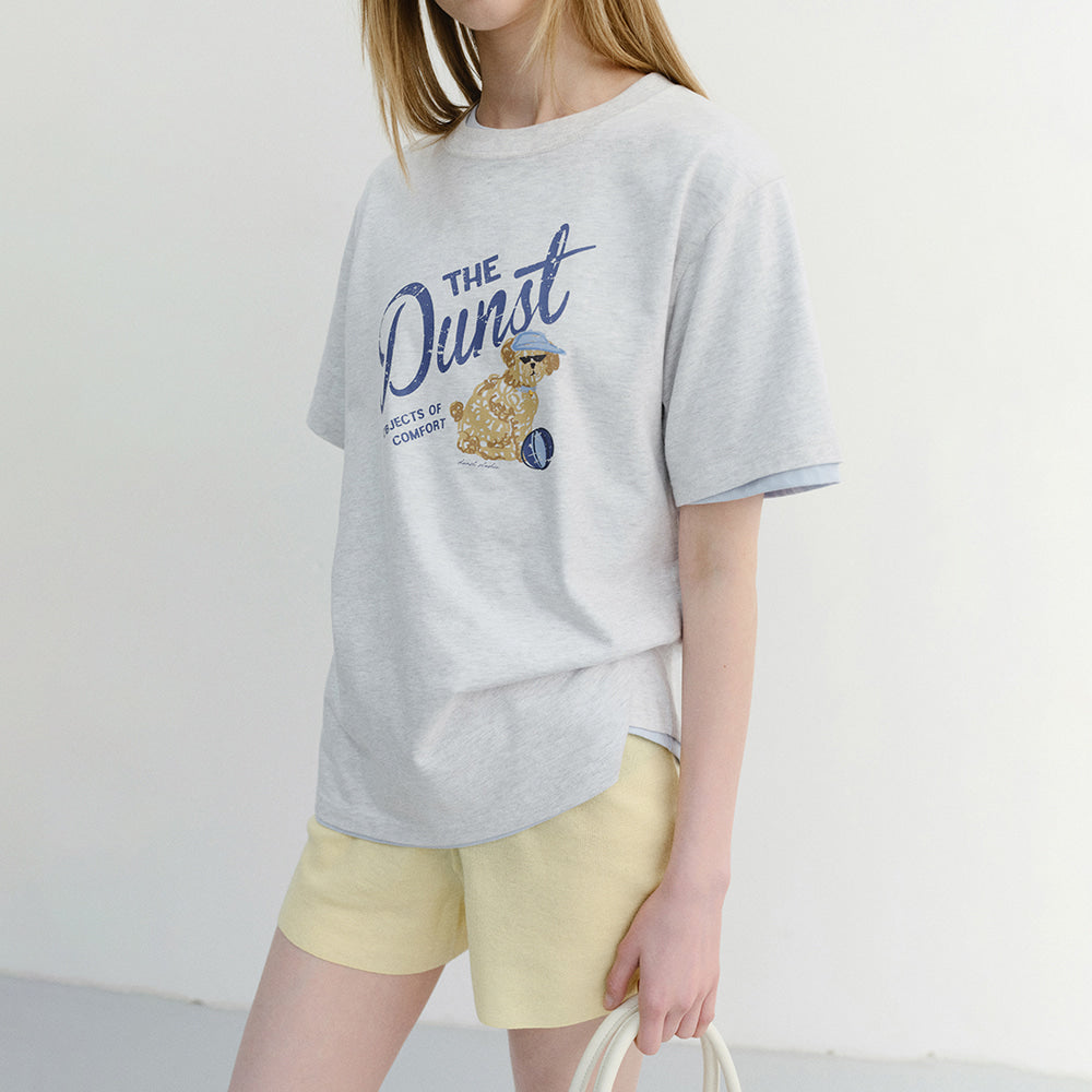 DUNST UNISEX DRAWING PUPPY T-SHIRT LIGHT MELANGE GREY_UDTS6B127G1