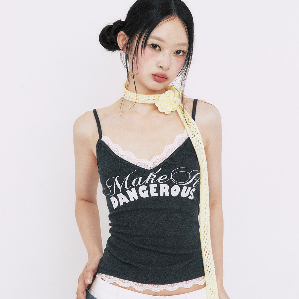 YOUHEE LACE LETTERING SLEEVELESS_CHARCOAL