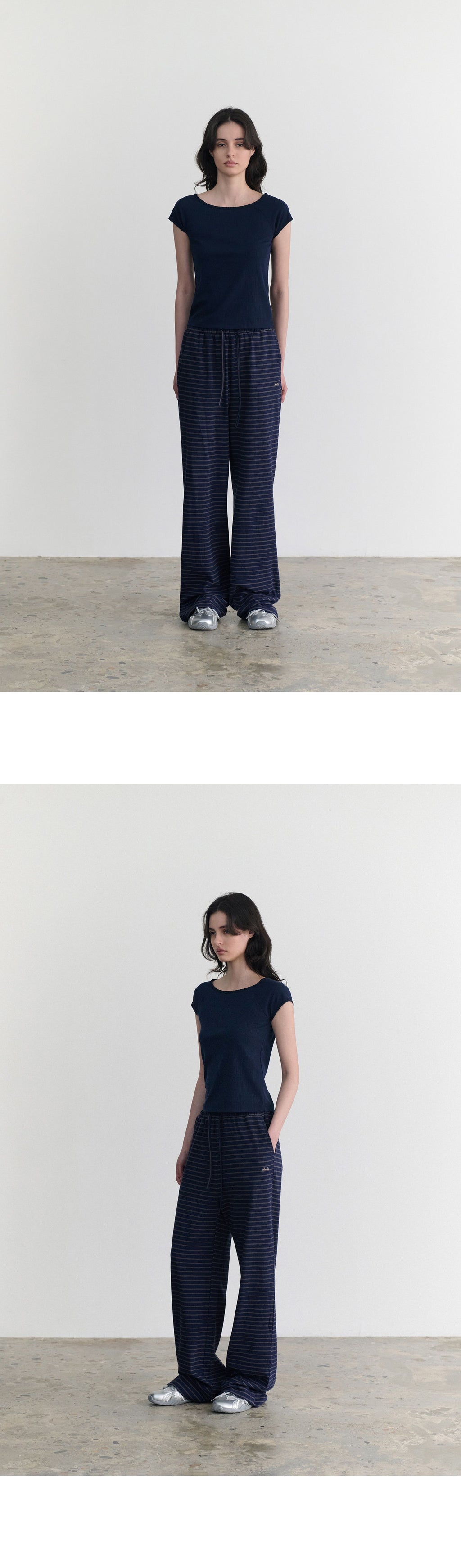 ANDNEEDS Pebble lace scoop tee (navy)
