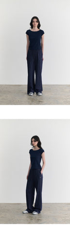 ANDNEEDS Pebble lace scoop tee (navy)