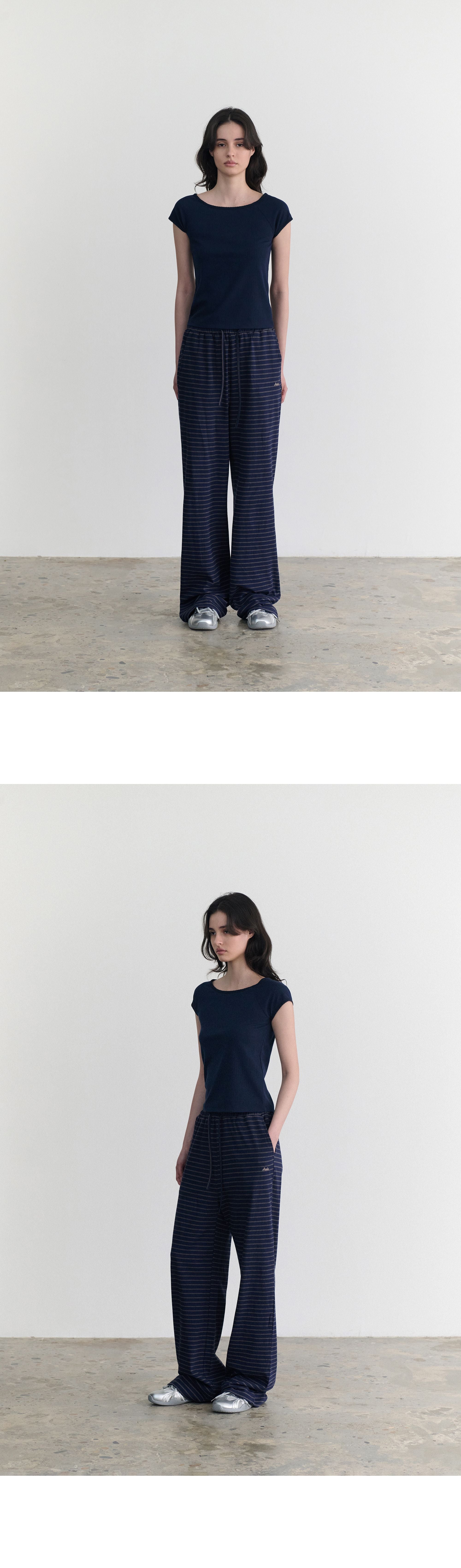 ANDNEEDS Pebble lace scoop tee (navy)