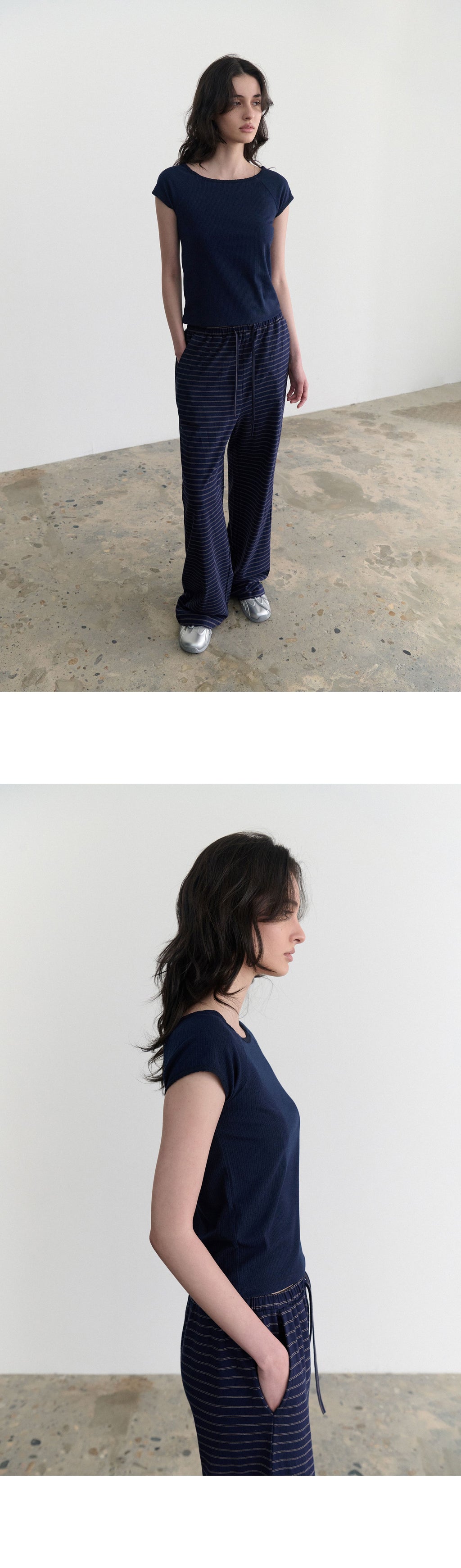 ANDNEEDS Pebble lace scoop tee (navy)