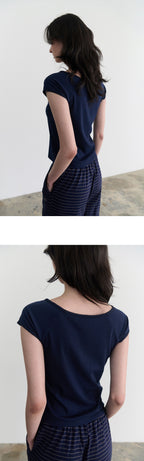 ANDNEEDS Pebble lace scoop tee (navy)