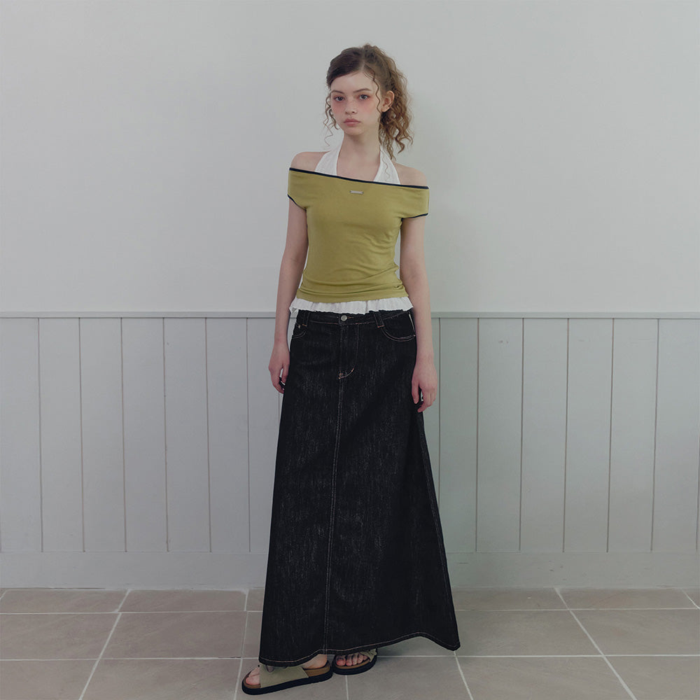 TWEE Epiton color combination off-shoulder T-shirt