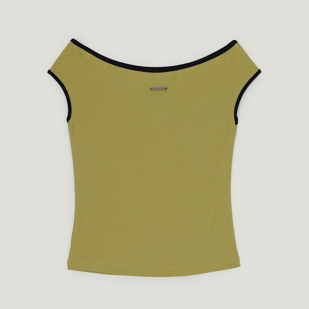 TWEE Epiton color combination off-shoulder T-shirt