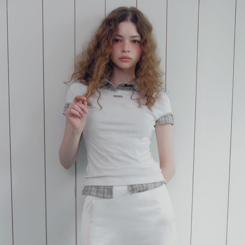 TWEE Epiton color combination off-shoulder T-shirt