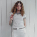 TWEE Epiton color combination off-shoulder T-shirt