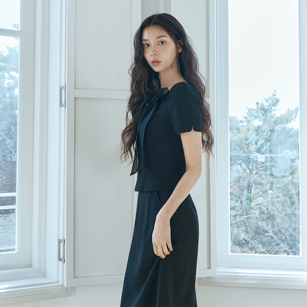 IT MICHAA Itmissha Ribbon Point Square Neck Top ITQ4ZBL840 (BLACK)